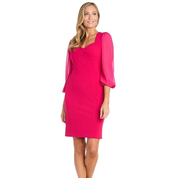 R & M Richards Women's Chiffon-Sleeve Sheath Dress Peony - Picture 1 of 5